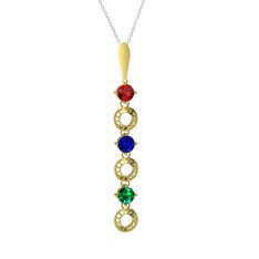 Garnet, lab safir ve yeşil kuvars 925 ayar altın kaplama gümüş kolye (40 cm gümüş rolo zincir)
