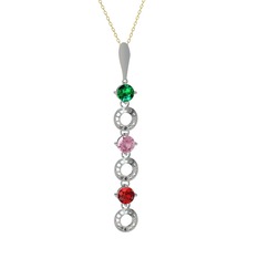 Yeşil kuvars, pembe kuvars ve garnet 8 ayar beyaz altın kolye (40 cm altın rolo zincir)