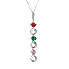 Leilani Kolye - Garnet, yeşil kuvars ve pembe kuvars 8 ayar beyaz altın kolye (40 cm rose altın rolo zincir) #apyqa2