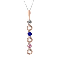 Beyaz zirkon, lab safir ve pembe kuvars 14 ayar rose altın kolye (40 cm beyaz altın rolo zincir)