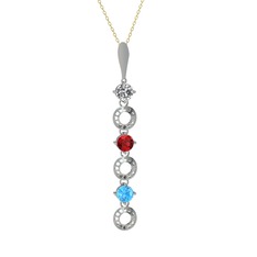 Leilani Kolye - Beyaz zirkon, garnet ve akuamarin 14 ayar beyaz altın kolye (40 cm altın rolo zincir) #awad07
