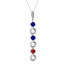 Leilani Kolye - Lab safir ve garnet 14 ayar beyaz altın kolye (40 cm beyaz altın rolo zincir) #axquey