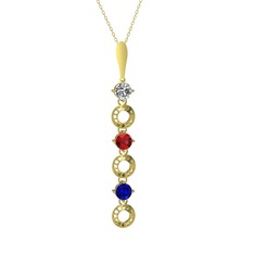Beyaz zirkon, garnet ve lab safir 8 ayar altın kolye (40 cm gümüş rolo zincir)