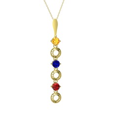 Sitrin, lab safir ve garnet 925 ayar altın kaplama gümüş kolye (40 cm altın rolo zincir)
