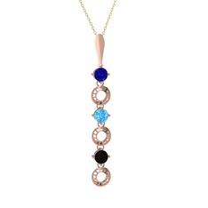 Leilani Kolye - Lab safir, akuamarin ve siyah zirkon 14 ayar rose altın kolye (40 cm altın rolo zincir) #bumch6
