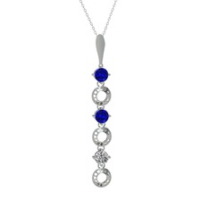Lab safir ve beyaz zirkon 925 ayar gümüş kolye (40 cm beyaz altın rolo zincir)
