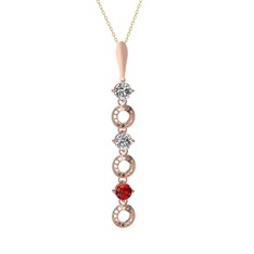 Beyaz zirkon ve garnet 925 ayar rose altın kaplama gümüş kolye (40 cm altın rolo zincir)