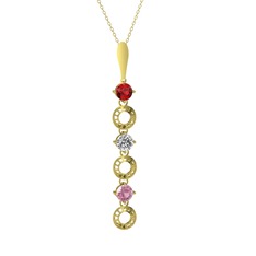 Garnet, beyaz zirkon ve pembe kuvars 925 ayar altın kaplama gümüş kolye (40 cm altın rolo zincir)