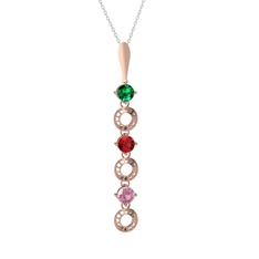 Leilani Kolye - Yeşil kuvars, garnet ve pembe kuvars 925 ayar rose altın kaplama gümüş kolye (40 cm beyaz altın rolo zincir) #cav99p