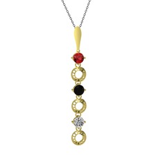 Garnet, siyah zirkon ve beyaz zirkon 14 ayar altın kolye (40 cm gümüş rolo zincir)