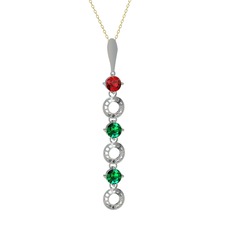 Garnet ve yeşil kuvars 14 ayar beyaz altın kolye (40 cm altın rolo zincir)