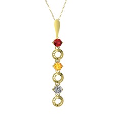 Garnet, sitrin ve beyaz zirkon 8 ayar altın kolye (40 cm altın rolo zincir)
