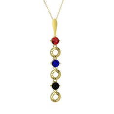 Garnet, lab safir ve siyah zirkon 8 ayar altın kolye (40 cm altın rolo zincir)
