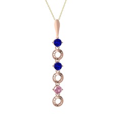 Lab safir ve pembe kuvars 14 ayar rose altın kolye (40 cm altın rolo zincir)