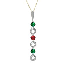 Leilani Kolye - Yeşil kuvars ve garnet 8 ayar beyaz altın kolye (40 cm altın rolo zincir) #d7o6gk