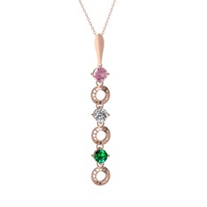 Leilani Kolye - Pembe kuvars, beyaz zirkon ve yeşil kuvars 14 ayar rose altın kolye (40 cm rose altın rolo zincir) #de03bh
