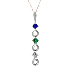 Leilani Kolye - Lab safir, yeşil kuvars ve beyaz zirkon 8 ayar beyaz altın kolye (40 cm rose altın rolo zincir) #ding1