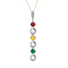 Leilani Kolye - Garnet, sitrin ve yeşil kuvars 8 ayar beyaz altın kolye (40 cm altın rolo zincir) #diyqpn