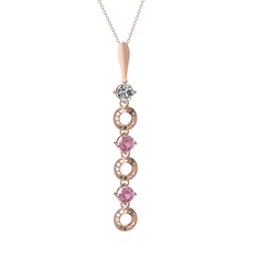 Leilani Kolye - Beyaz zirkon ve pembe kuvars 8 ayar rose altın kolye (40 cm rose altın rolo zincir) #do1ycm