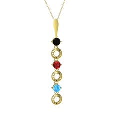 Siyah zirkon, garnet ve akuamarin 14 ayar altın kolye (40 cm altın rolo zincir)