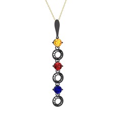 Leilani Kolye - Sitrin, garnet ve lab safir 925 ayar siyah rodyum kaplama gümüş kolye (40 cm altın rolo zincir) #ds1etf