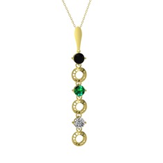 Leilani Kolye - Siyah zirkon, yeşil kuvars ve beyaz zirkon 8 ayar altın kolye (40 cm altın rolo zincir) #dtdnrp