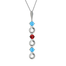 Akuamarin ve garnet 8 ayar beyaz altın kolye (40 cm gümüş rolo zincir)
