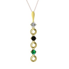 Beyaz zirkon, siyah zirkon ve yeşil kuvars 8 ayar altın kolye (40 cm rose altın rolo zincir)