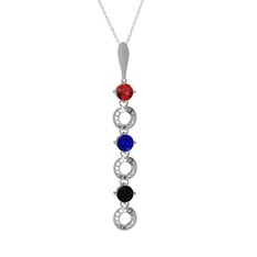 Leilani Kolye - Garnet, lab safir ve siyah zirkon 14 ayar beyaz altın kolye (40 cm gümüş rolo zincir) #dxsw8y