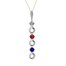Leilani Kolye - Beyaz zirkon, garnet ve lab safir 8 ayar beyaz altın kolye (40 cm altın rolo zincir) #e49dpz