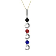 Leilani Kolye - Siyah zirkon, garnet ve lab safir 8 ayar beyaz altın kolye (40 cm altın rolo zincir) #e87q4h