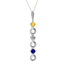 Leilani Kolye - Sitrin, beyaz zirkon ve lab safir 925 ayar gümüş kolye (40 cm gümüş rolo zincir) #ebilr3