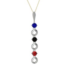 Leilani Kolye - Lab safir, siyah zirkon ve garnet 14 ayar beyaz altın kolye (40 cm gümüş rolo zincir) #eqcwbp