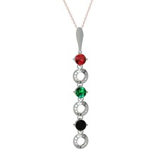 Leilani Kolye - Garnet, yeşil kuvars ve siyah zirkon 8 ayar beyaz altın kolye (40 cm gümüş rolo zincir) #ev0ws