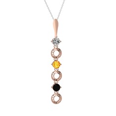 Beyaz zirkon, sitrin ve siyah zirkon 8 ayar rose altın kolye (40 cm beyaz altın rolo zincir)