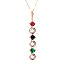 Garnet, siyah zirkon ve yeşil kuvars 925 ayar rose altın kaplama gümüş kolye (40 cm gümüş rolo zincir)