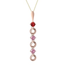 Garnet ve pembe kuvars 14 ayar rose altın kolye (40 cm altın rolo zincir)
