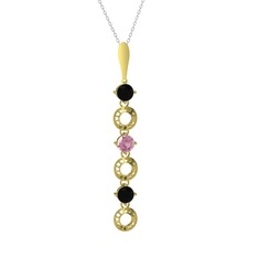 Leilani Kolye - Siyah zirkon ve pembe kuvars 8 ayar altın kolye (40 cm beyaz altın rolo zincir) #gea7w0