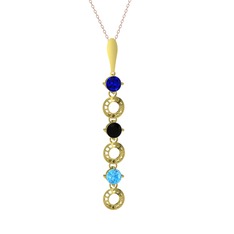 Lab safir, siyah zirkon ve akuamarin 14 ayar altın kolye (40 cm rose altın rolo zincir)