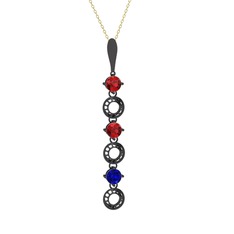 Leilani Kolye - Garnet ve lab safir 925 ayar siyah rodyum kaplama gümüş kolye (40 cm altın rolo zincir) #h79pwd