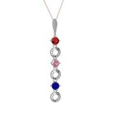 Leilani Kolye - Garnet, pembe kuvars ve lab safir 8 ayar beyaz altın kolye (40 cm rose altın rolo zincir) #h9ehwt