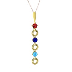Garnet, lab safir ve akuamarin 925 ayar altın kaplama gümüş kolye (40 cm rose altın rolo zincir)