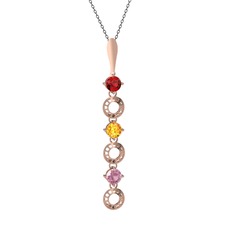 Leilani Kolye - Garnet, sitrin ve pembe kuvars 14 ayar rose altın kolye (40 cm gümüş rolo zincir) #i5ulwv