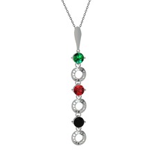 Yeşil kuvars, garnet ve siyah zirkon 8 ayar beyaz altın kolye (40 cm gümüş rolo zincir)