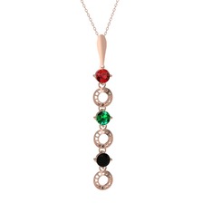Garnet, yeşil kuvars ve siyah zirkon 14 ayar rose altın kolye (40 cm rose altın rolo zincir)