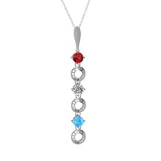 Leilani Kolye - Garnet, beyaz zirkon ve akuamarin 14 ayar beyaz altın kolye (40 cm beyaz altın rolo zincir) #iuqolh