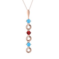 Akuamarin ve garnet 8 ayar rose altın kolye (40 cm rose altın rolo zincir)