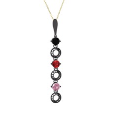 Leilani Kolye - Siyah zirkon, garnet ve pembe kuvars 925 ayar siyah rodyum kaplama gümüş kolye (40 cm altın rolo zincir) #j2xmbx