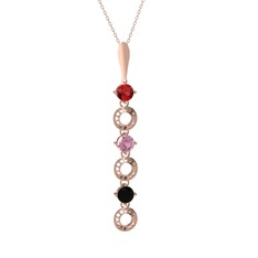 Leilani Kolye - Garnet, pembe kuvars ve siyah zirkon 14 ayar rose altın kolye (40 cm gümüş rolo zincir) #j3luzu