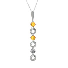 Leilani Kolye - Sitrin ve beyaz zirkon 925 ayar gümüş kolye (40 cm beyaz altın rolo zincir) #j6f1kx